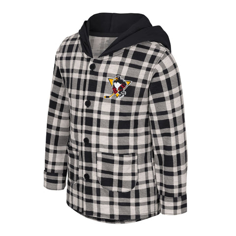 WBS Penguins Toddler Plaid Button Up Hoodie